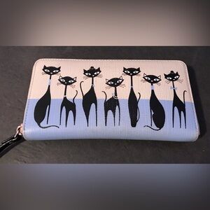 Rare Kate Spade NEW YORK Jazz Things Up Cats Lacey Long Wallet Round Zip Wallet